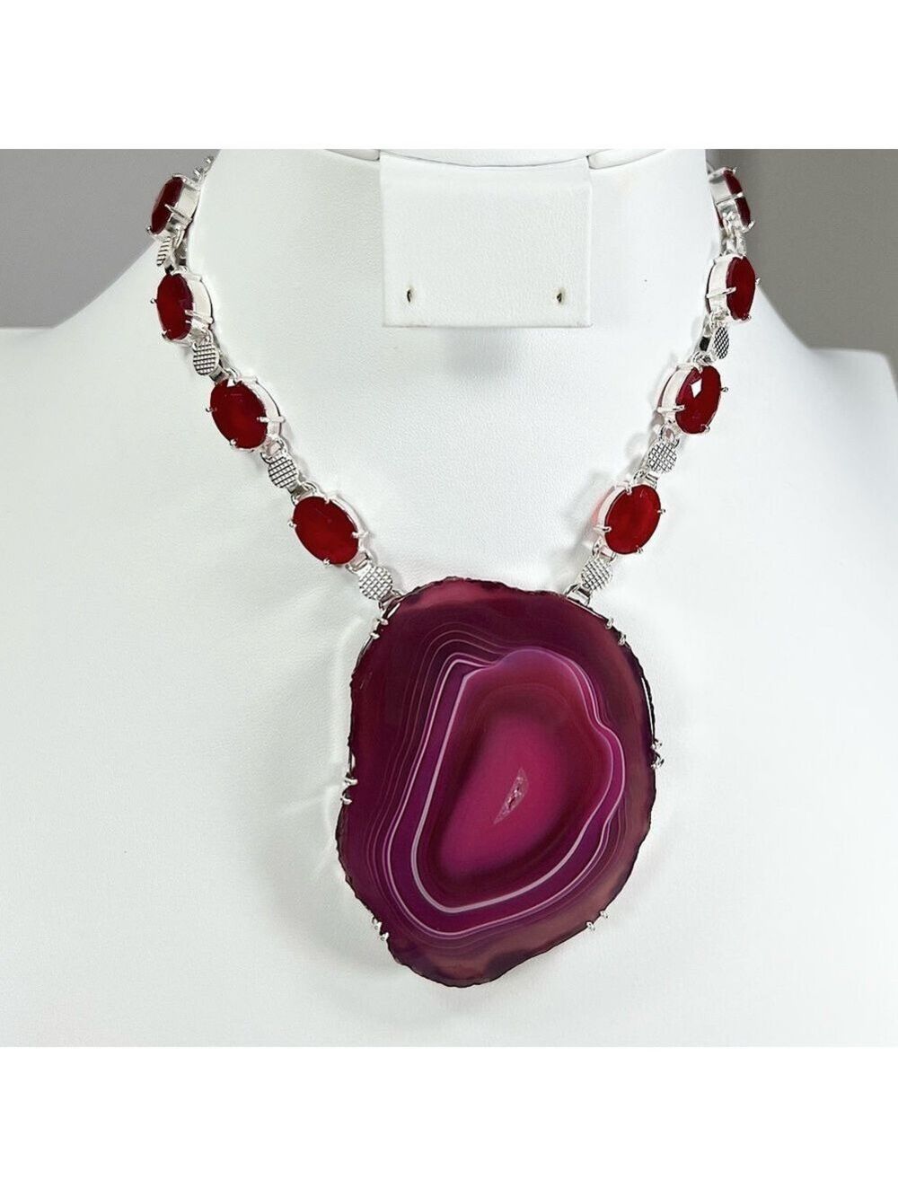 Pink Solar Quartz Garnet Large 925 Gemstone Necklace ONLY